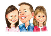 Far och 2 döttrar karikatyr i färgad stil från foton