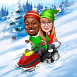 Winter Ski Christmas Card Caricature