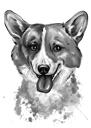 Gråskala akvarel stil Corgi portræt af dit kæledyr fra foto
