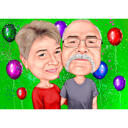 Caricature de couple à partir de photos avec fond coloré pour cadeau d'anniversaire de grand-père