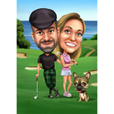 Couple with Pet Golfing