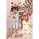 Kids 1st Birthday Party Celebration Caricature in Color Style for Custom Invitation Card
