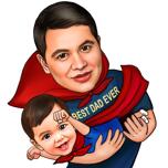 Bedste far og søn som superhelte-karikaturer