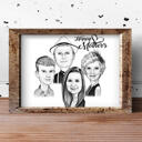 Семейный групповой портрет Мультфильм, нарисованный вручную из фотографий - печать на плакате