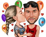 Caricatura di un bacio tenero: tipo di corpo con testa e spalle