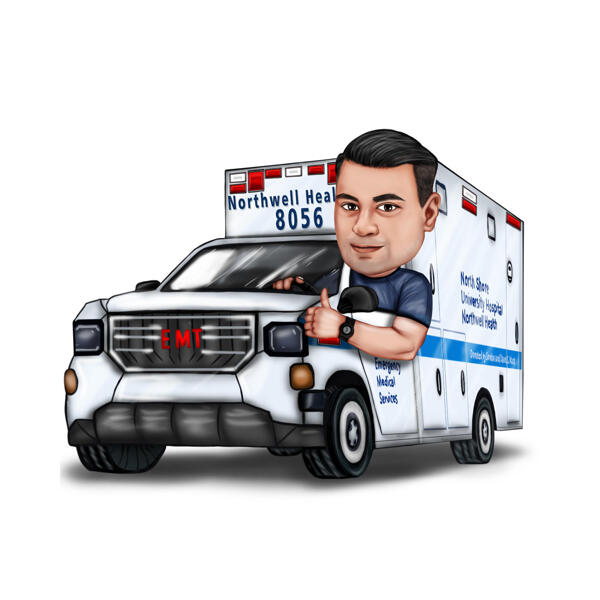 Neatliekamās medicīniskās palīdzības autovadītāja karikatūra no fotoattēla pielāgotai dāvanai