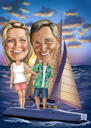 Caricatura de casal se bronzeando no barco