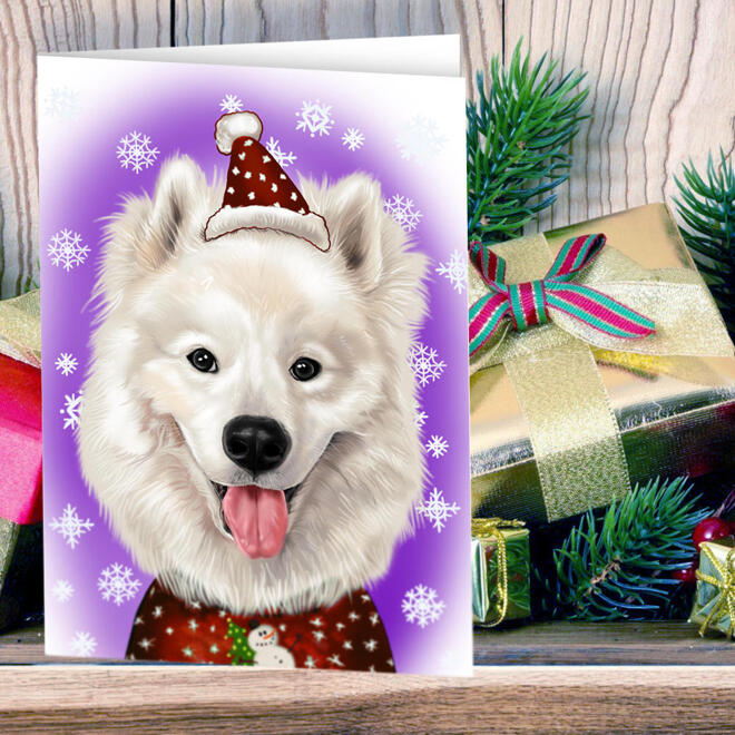 Caricatura del fumetto del cane di Natale dalla foto come set di 10 biglietti di auguri