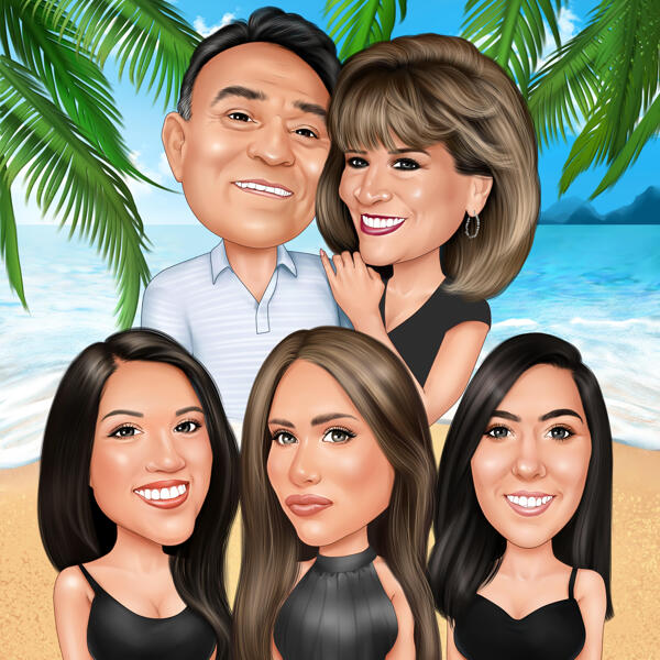 Group Caricature on Beach Background