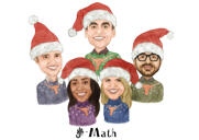 Caricatura da Companhia de Natal com chapéus de Papai Noel