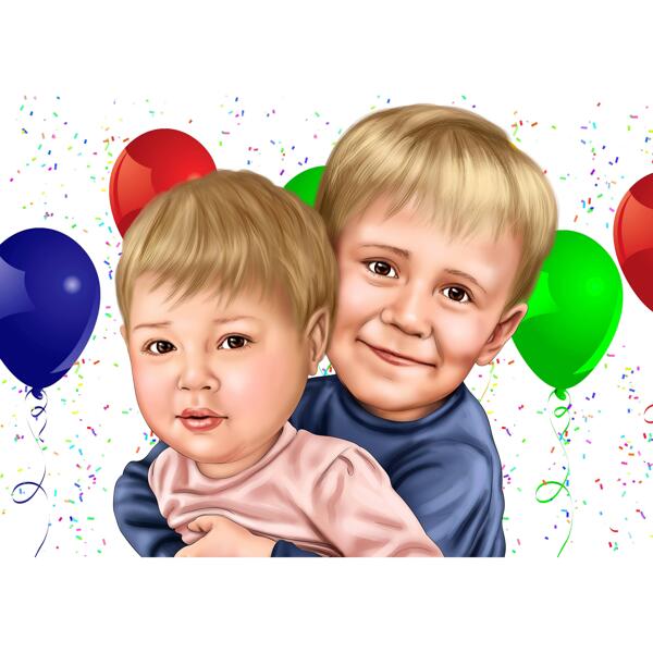 Kids Birthday Caricature Gift in Color Style from Photos