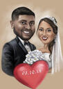 Caricatura de convite de casamento de casal de cabeça e ombros com fundo