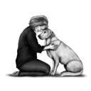 Owner with Pet Portrait - Black and White Sketch