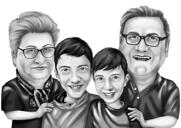 Retrato de dibujos animados de abuelos con niños