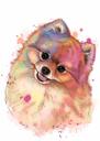 Hauska akvarelli pastelli koiran karikatyyri muotokuva valokuvasta värillisellä taustalla