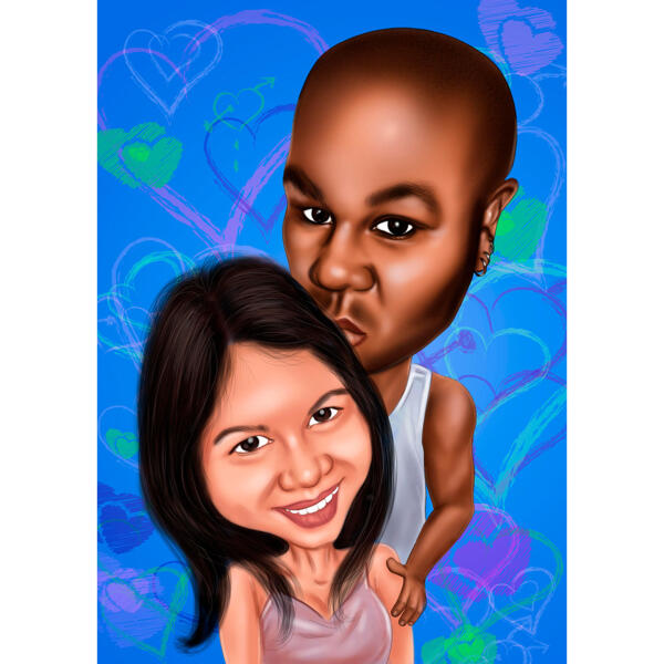 Tenderness Kiss Caricature in Head and Shoulders with Colored Background
