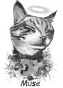 Retrato de pérdida de gato - Dibujo de gato de acuarela con Halo