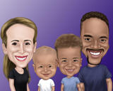 Caricature de famille exagérée avec un fond de couleur