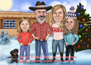 Funny Christmas Family Cartoon Portrait