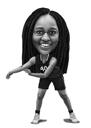 Sportovní žena cvičení karikatura v černé a bílé