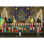 Caricatură de grup de Crăciun la Rockefeller's Center