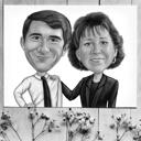 Impresión de póster de caricatura de pareja de cabeza y hombros en estilo blanco y negro