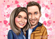 Pāra karikatūra ar romantisku fonu