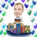 Funny Happy Birthday Person Caricature Holding Number