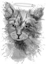 Kat in grafietstijl met Halo-portret van foto voor constante herinnering aan je lieve huisdier