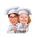 To personers madlavningskarikatur i farvestil fra fotos