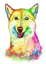 Rainbow Watercolor Husky Portrait