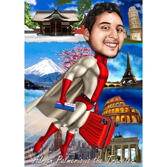 Superhero Worldwide Traveler Caricature in Color Style from Photos