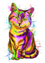 Cat Caricature Portrait from Photos in Bluish Watercolor Style