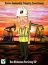 Karikatura zaměstnance ropné společnosti Petroleum Oil Company v přehnaném kresleném stylu z fotografií