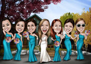 Karikatuur bruidsmeisjes: digitale stijl