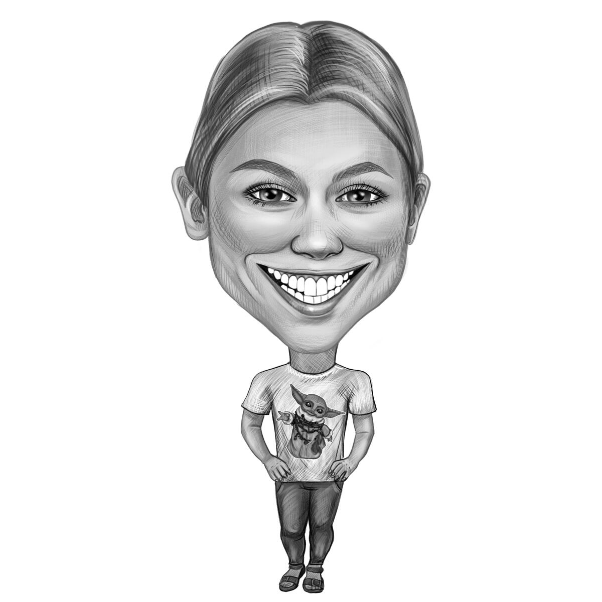 Schwarz-weiße Bleistiftkarikaturskizze