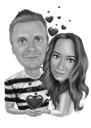 Retrato de desenho animado em preto e branco