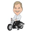 Caricatura de una persona en motocicleta: estilo divertido y exagerado