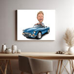 Printed Caricature on Canvas - Man in Car Hand Drawn from Photo