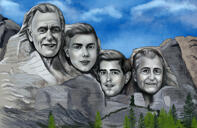 Ryhmittele mukautettu Mount Rushmore -tyylinen värillinen karikatyyri valokuvistasi