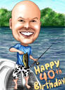 Idea regalo caricatura pescatore - Uomo con pesce e birra su sfondo personalizzato