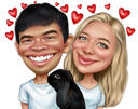 Full+Body+Couple+with+Pet+and+Car+Caricature+with+Custom+Background