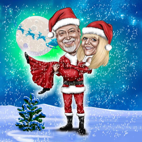 Caricature de couple de Noël