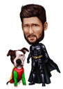 Caricatura de super-herói com cachorro