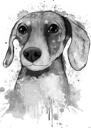 Dachshund Portrait Cartoon from Photos in Black and White Watercolor Style