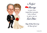 Caricatura feliz do 50º aniversário de casamento a partir de fotos com fundo personalizado