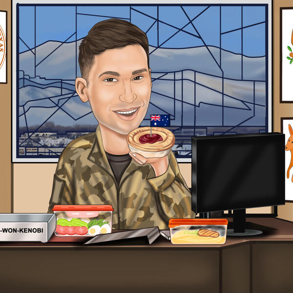 Manger des beignets - dessin animé militaire