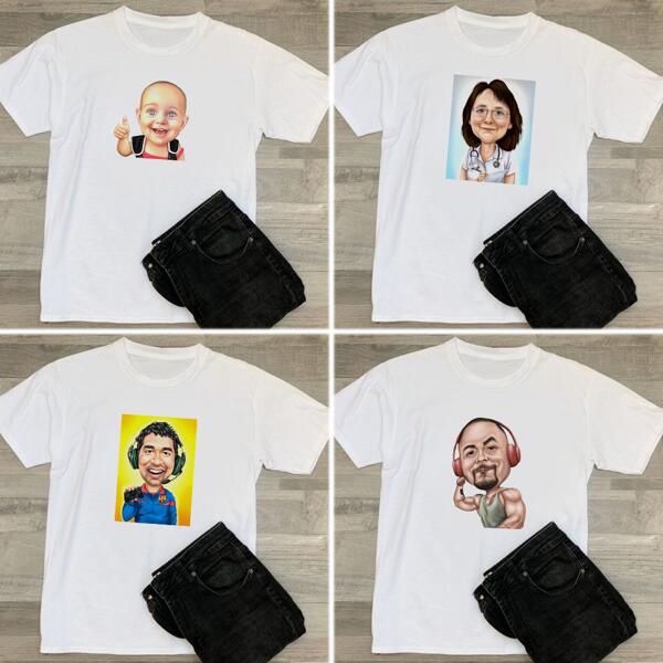 T-Shirt bedruckte Personenkarikatur im farbigen Stil