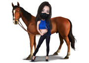 Henkilö- ja hevoskarikatyyri värillisellä tyylillä valokuvista