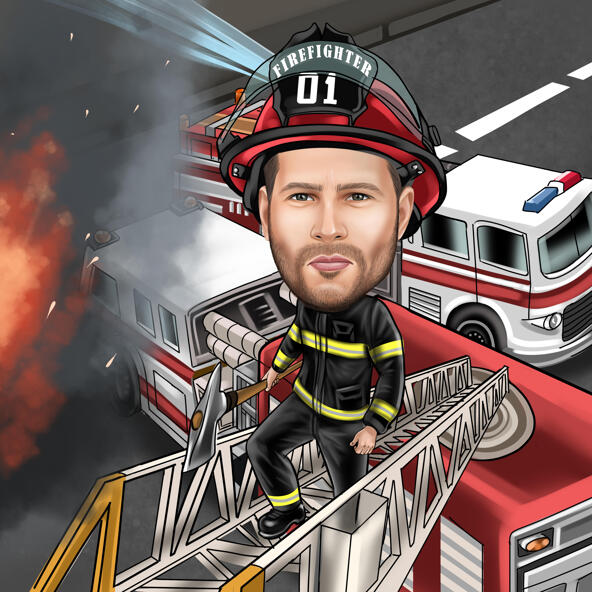 Karikatur eines Feuerwehrmanns